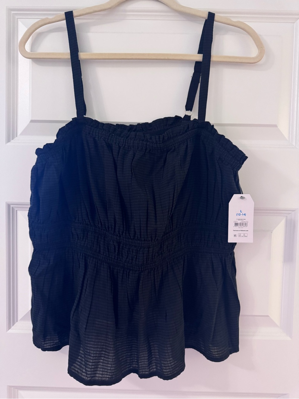 Black Smocked Spaghetti Strap Women's Top